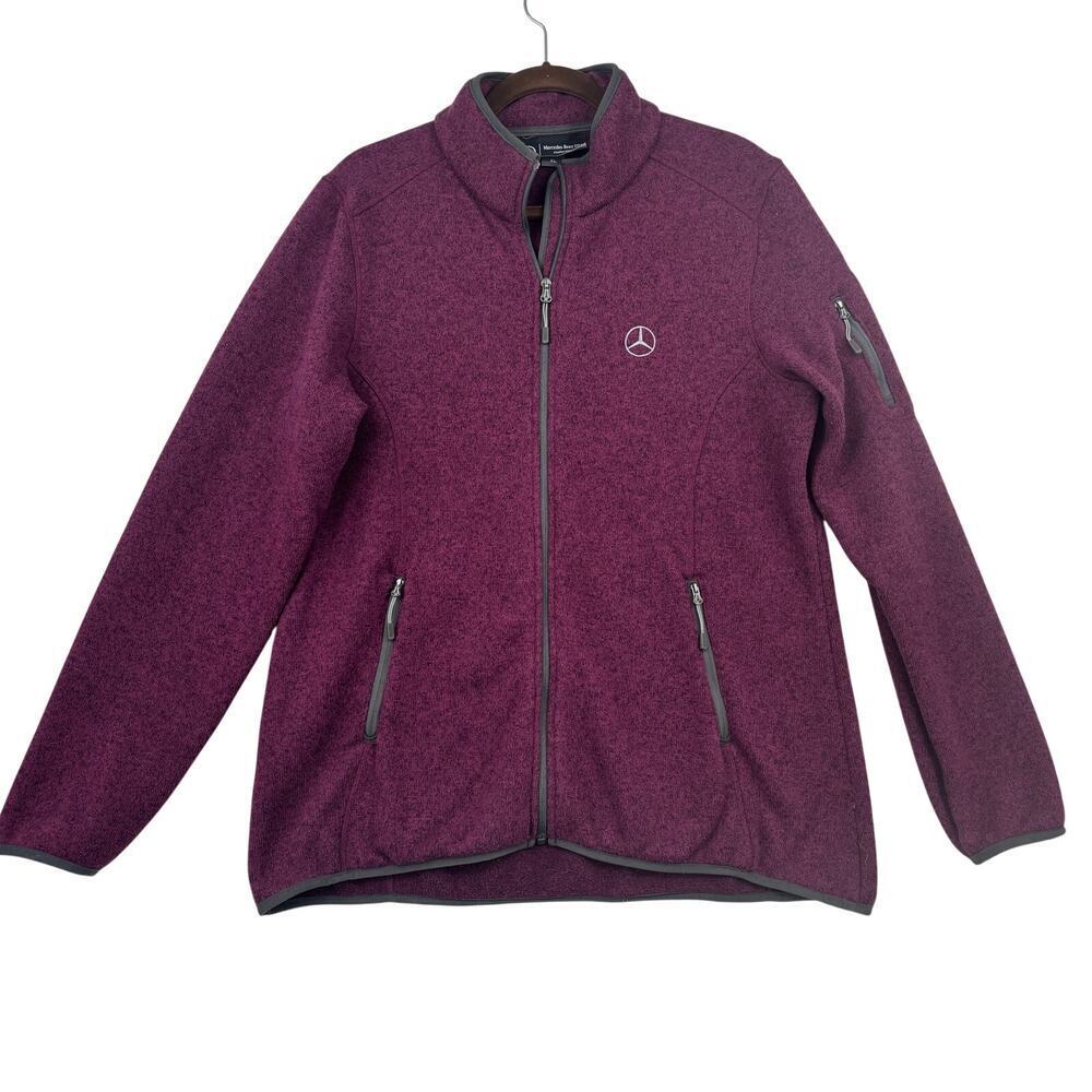 Mercedes Benz Jacket Womens XL Maroon Purple Heather Full Zip Logo‎ Fleece Lined